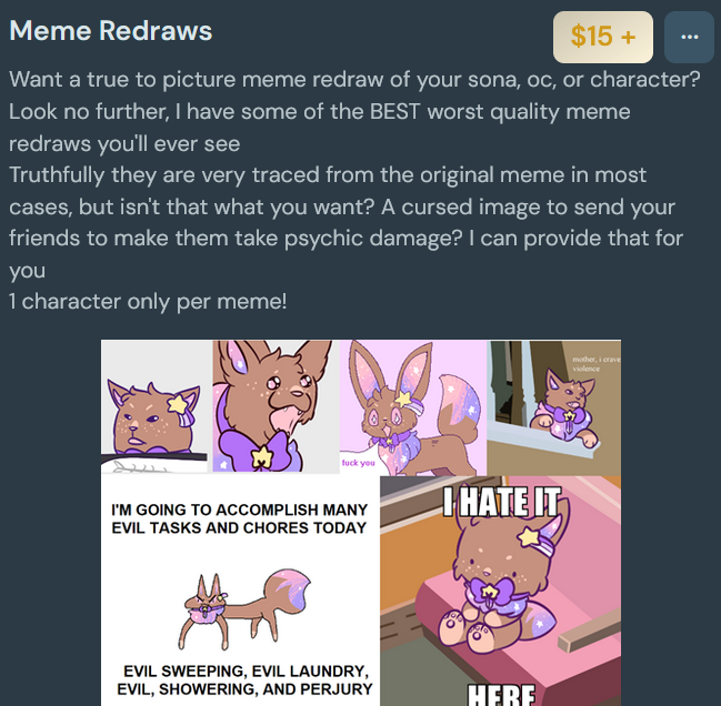 Meme Redraws! Want a meme? want me to scarily recreate it? im your guy
going for 15$ a pop these are pretty cheap and have fast turn around. i do put effort into them so lemme know how bad you want it to look
ko-fi.com/infectois/comm…