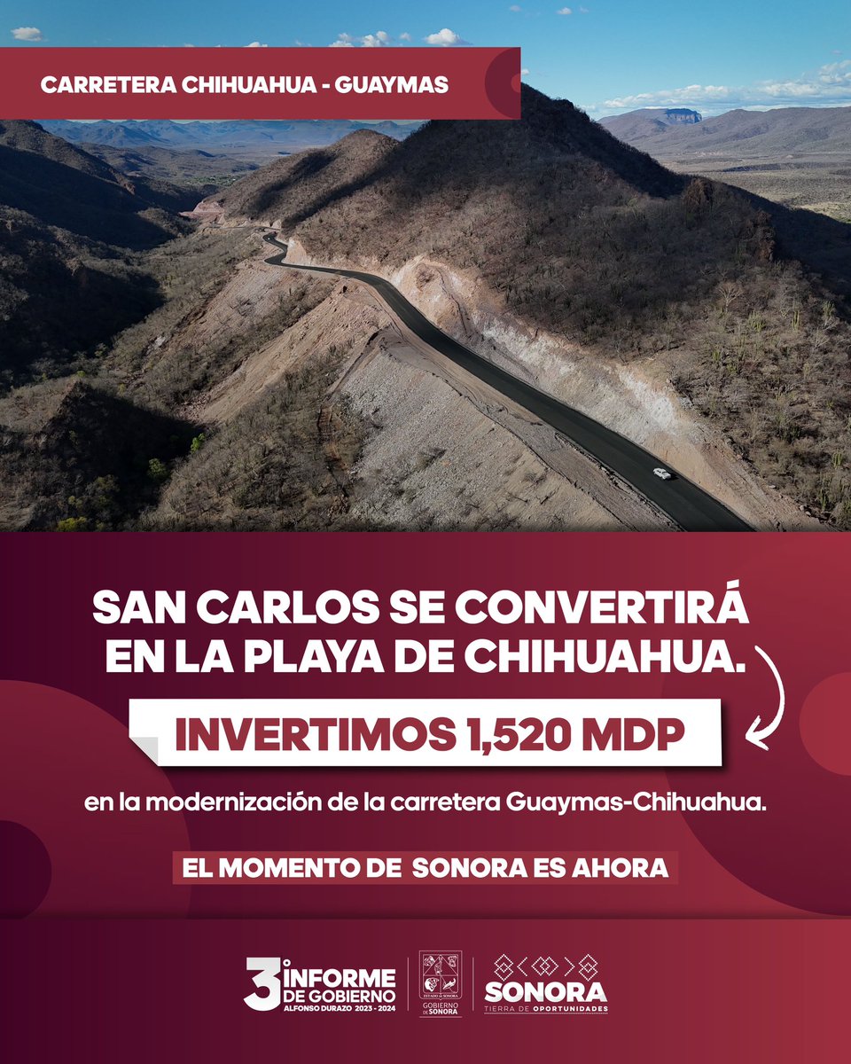 ¡Mayor conexión en menor tiempo! 🛣👏

La modernización de la carretera Guaymas-Chihuahua es la respuesta a una demanda histórica de mejorar la conectividad entre ambos estados. 

#ElMomentoDeSonora