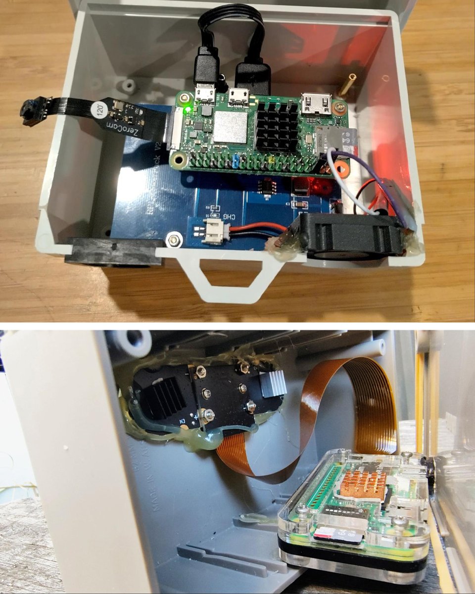 CoreElecAU's tweet image. Sam built a couple of cameras with some #PiZero 2Ws. Running #motionEyeOS they transmit their feed onto a display inside the house. With two variants, one with an #IR camera and the other a standard camera and battery for a portable set-up. coreelec.io/15y