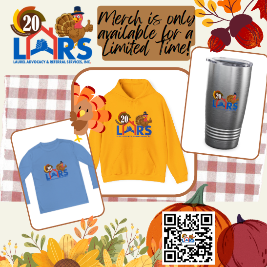 For a limited time 20th Anniversary Race Against Hunger Turkey Trot Merchandise is available for purchase online. Order now to secure your special anniversary gear! lars.printify.me/products 

#NonProfit #Fundraiser #GiveBack  #TurkeyTrot #FoodPantry #HomelessServices