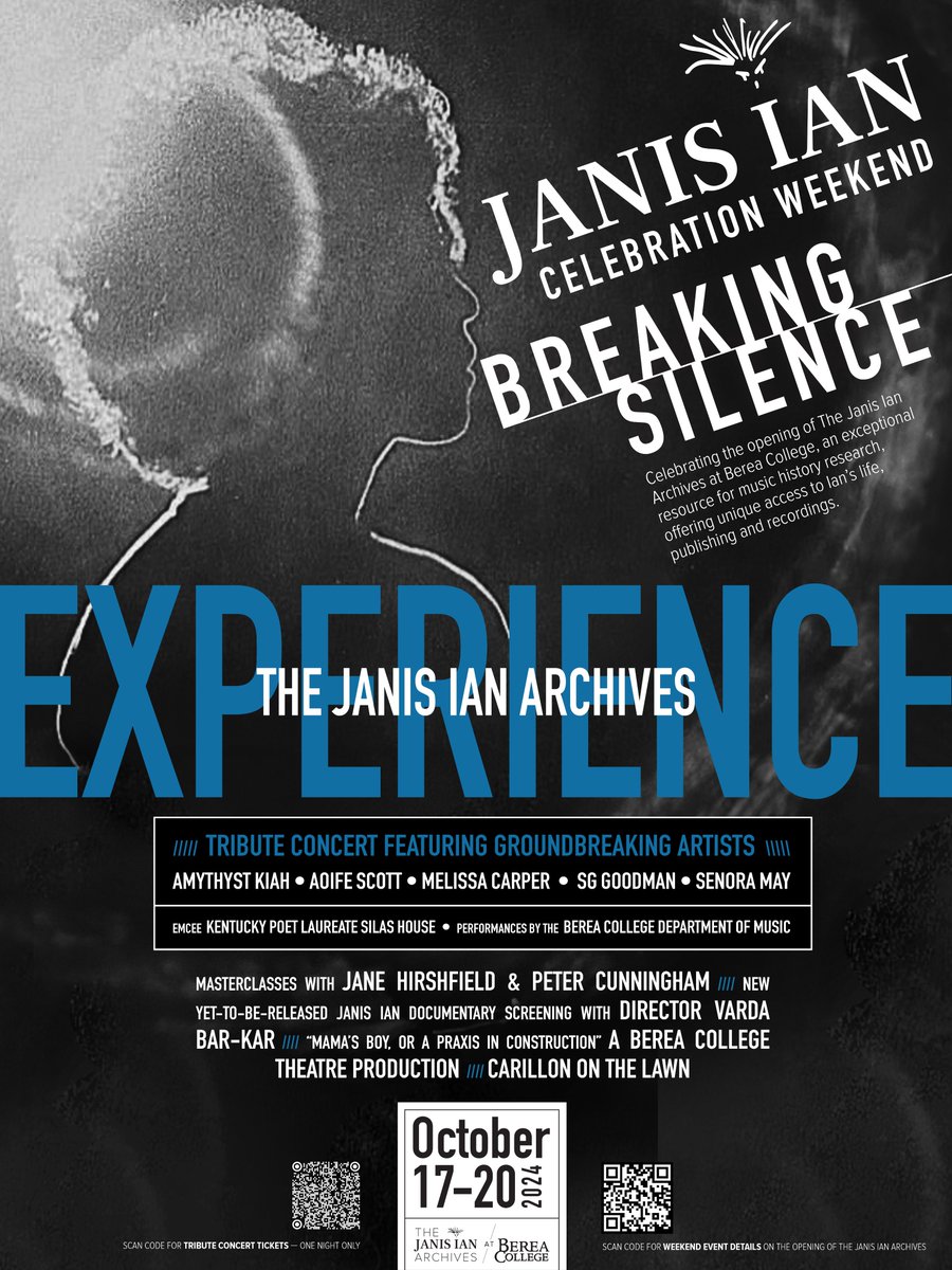 The Janis Ian celebration begins one month from today! For details and tickets, see engage.berea.edu/page/66483/eve…
#bereaproud #Archives