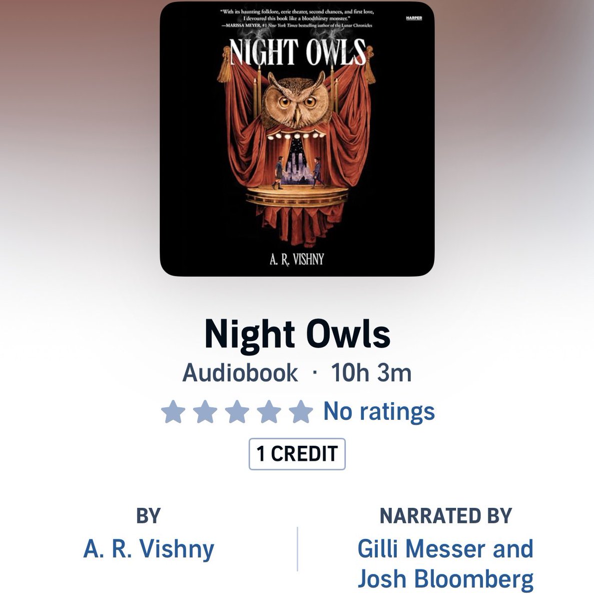 Gilli Messer (@netflixandgil) on Twitter photo Jewish folklore, female owl shape-shifting vampires, Yiddish theatre I MEAN what doesn’t NIGHT OWLS have? I couldn’t be more excited to bring the incredible world of A.R. Vishny’s new YA novel to life in the audiobook alongside <a href="/BloombergVO/">Josh Bloomberg</a>. Thank you <a href="/HarperCollins/">HarperCollins</a>!🦉💍🔮✨ Jewish folklore, female owl shape-shifting vampires, Yiddish theatre I MEAN what doesn’t NIGHT OWLS have? I couldn’t be more excited to bring the incredible world of A.R. Vishny’s new YA novel to life in the audiobook alongside <a href="/BloombergVO/">Josh Bloomberg</a>. Thank you <a href="/HarperCollins/">HarperCollins</a>!🦉💍🔮✨
