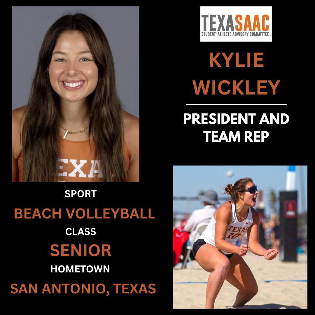 TexasSAAC's tweet image. And wrapping up day 1 of our SAAC introductions is Beach Volleyball! Welcome Kylie Wickley our 24-25 SAAC President and fellow E-Board member Katie Hashman!๐๐๏ธ๐ค๐ผ
