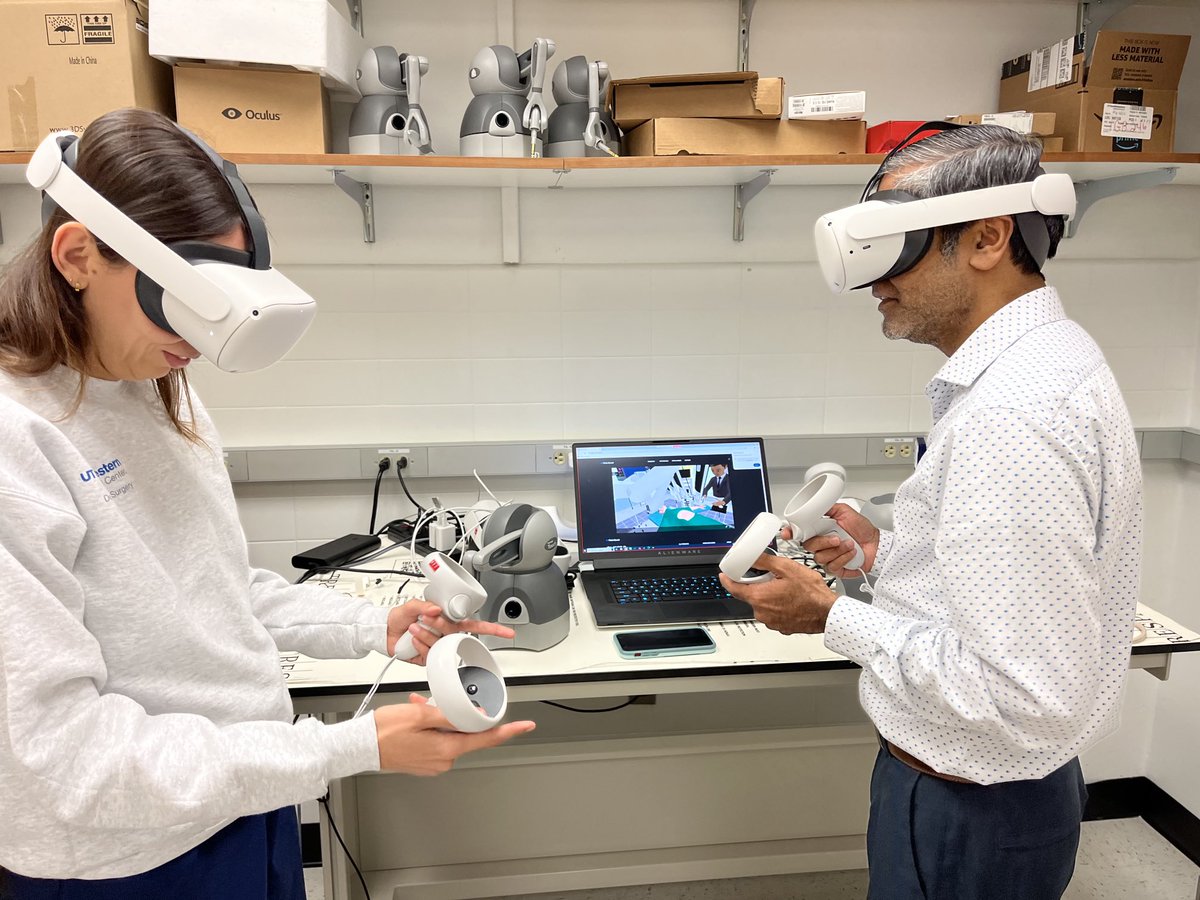 We are super excited to start our work on our ⁦<a href="/AHRQNews/">AHRQ</a>⁩ R01. Today we tested our multiplayer timeout and debrief VR simulator with ⁦<a href="/sofiagarcesp02/">Sofía Garcés Palacios, M.D</a>⁩ and ⁦<a href="/apoorva_pise/">Apoorva Pise</a>⁩ ⁦<a href="/BryannaStukes/">Bryanna Stukes</a>⁩ ⁦<a href="/UTSW_Surgery/">UTSW Surgery</a>⁩ ⁦<a href="/UTSWSurgeryLife/">UTSW Surgery Residents</a>⁩