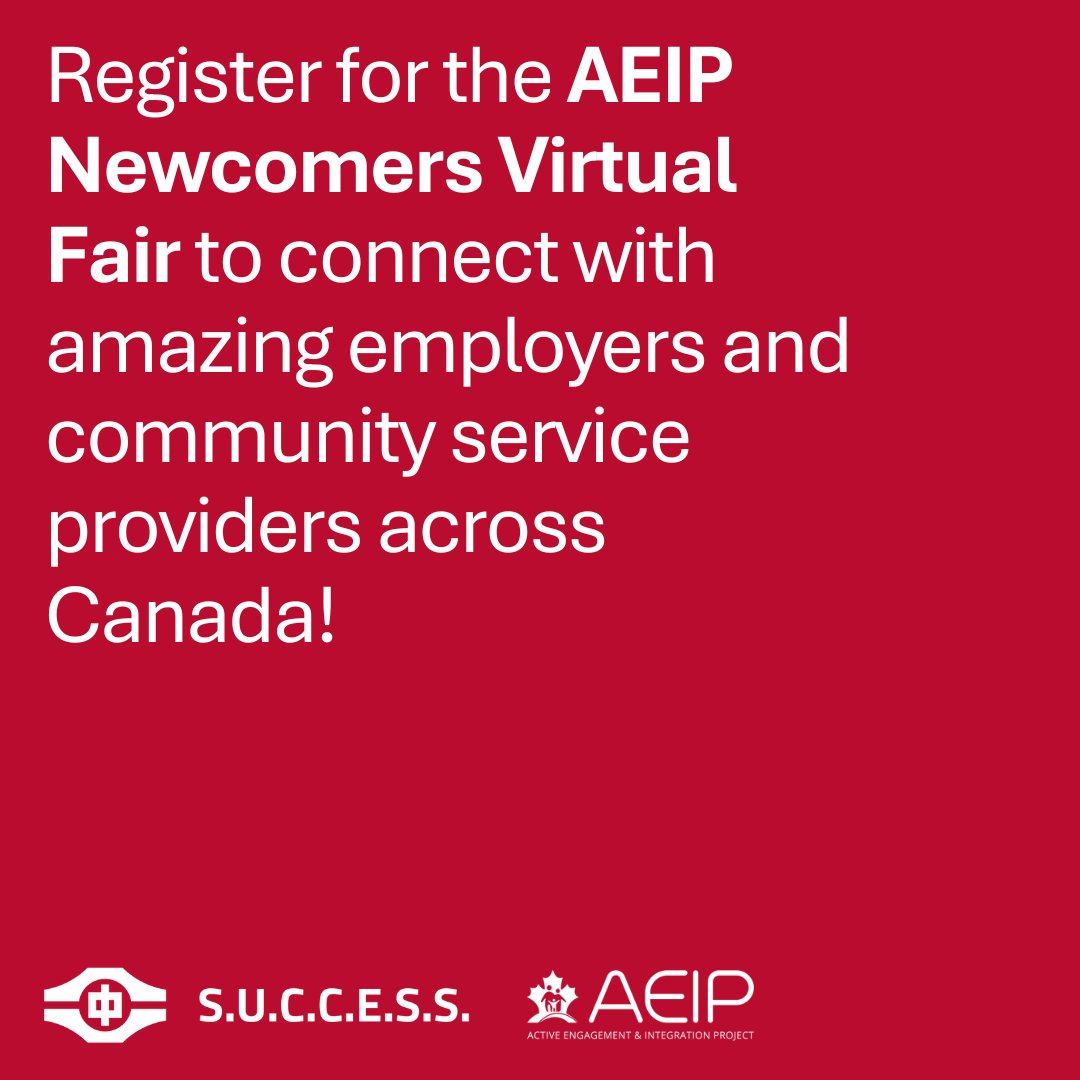 aeipsuccess's tweet photo. Have you registered for the AEIP Newcomers Virtual Fair?
Join us on October 4th, 2024 to connect with employers and community service organizations across Canada in one stop! Register for this FREE event at: https://t.co/n9TPWadswY
#aeipsuccess #JobFair #PreArrival #VirtualFair https://t.co/A19u0DEr2q