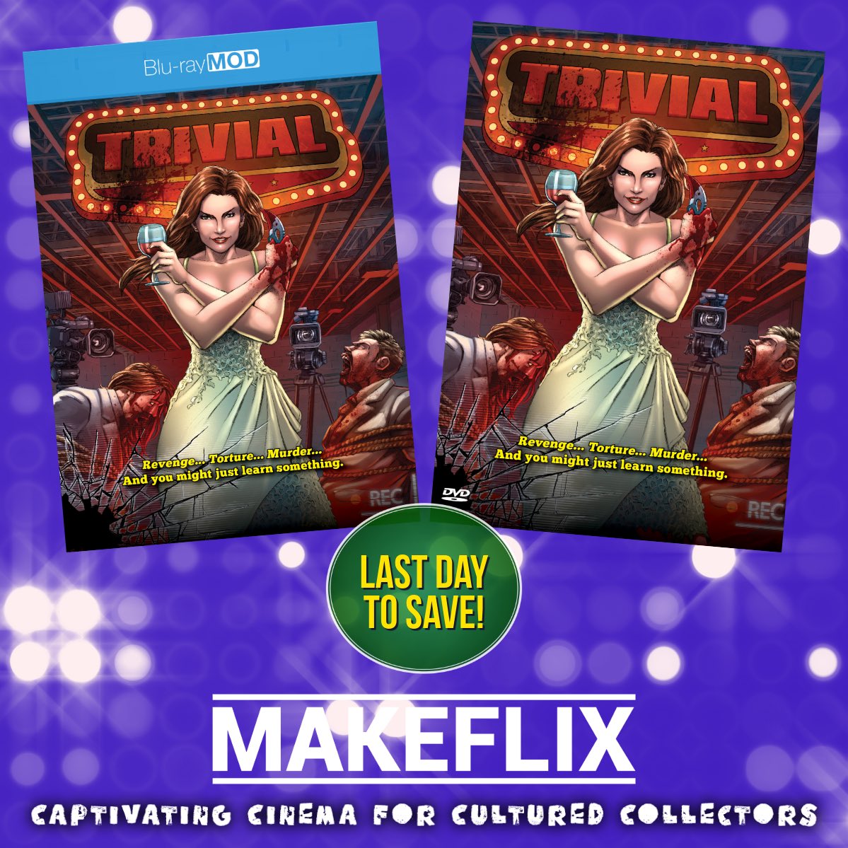 makeflix's tweet photo. ENDS MIDNIGHT TONIGHT 9/17: Last chance to save $5 on preorders for TRIVIAL — includes FREE 10x13 mini-poster while supplies last!
https://t.co/grfDl71GXU
#Makeflix #Trivial #JamesLEdwards #SashaGraham #GameShow #Murder #Bluray #DVD https://t.co/dTxpI90SnK
