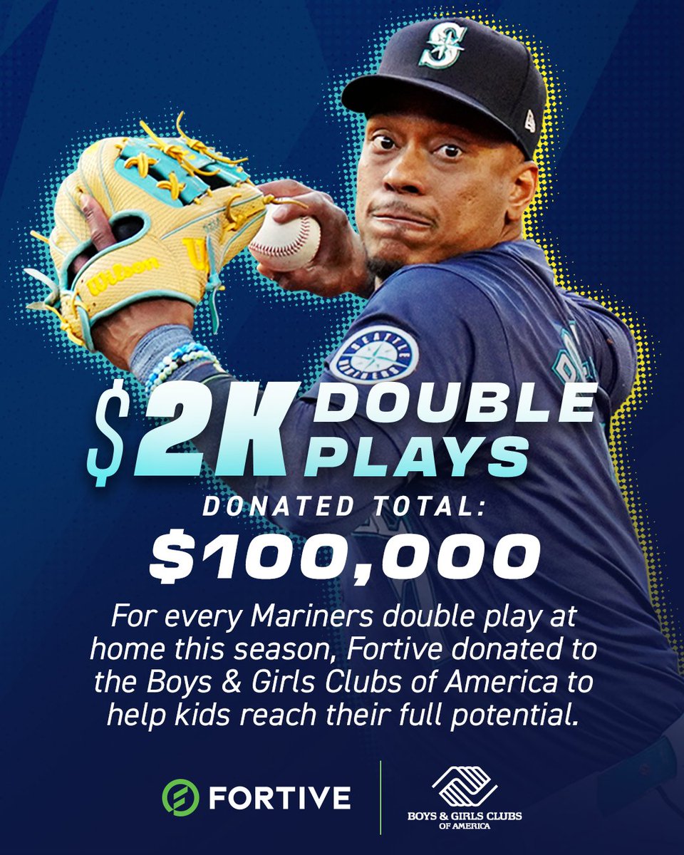 The Mariners Care Foundation (@marinerscare) on Twitter photo Making a difference on-and-off the diamond đź’Ž
We’re proud to partner with <a href="/FortiveCorp/">Fortive Corporation</a> as they continue their commitment to the community. Their donation total for <a href="/BGCA_Clubs/">Boys & Girls Clubs of America</a> has reached $100,000 for every double play turned by the team this season! Making a difference on-and-off the diamond 💎
We’re proud to partner with <a href="/FortiveCorp/">Fortive Corporation</a> as they continue their commitment to the community. Their donation total for <a href="/BGCA_Clubs/">Boys & Girls Clubs of America</a> has reached $100,000 for every double play turned by the team this season!