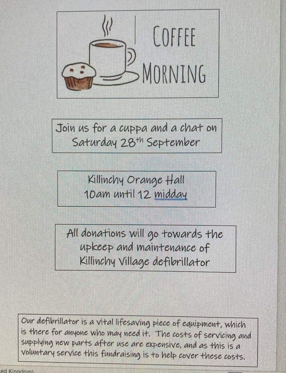 SaintfieldNo5's tweet photo. The Brethren of Killinchy LOL 1545 are holding a Coffee Morning on Saturday 28th September at 10am. All Welcome. #saintfielddistrict #coffeemorning #Saintfield #GrandOrangeLodgeOfIreland #killinchy https://t.co/7oR5yy0IBg