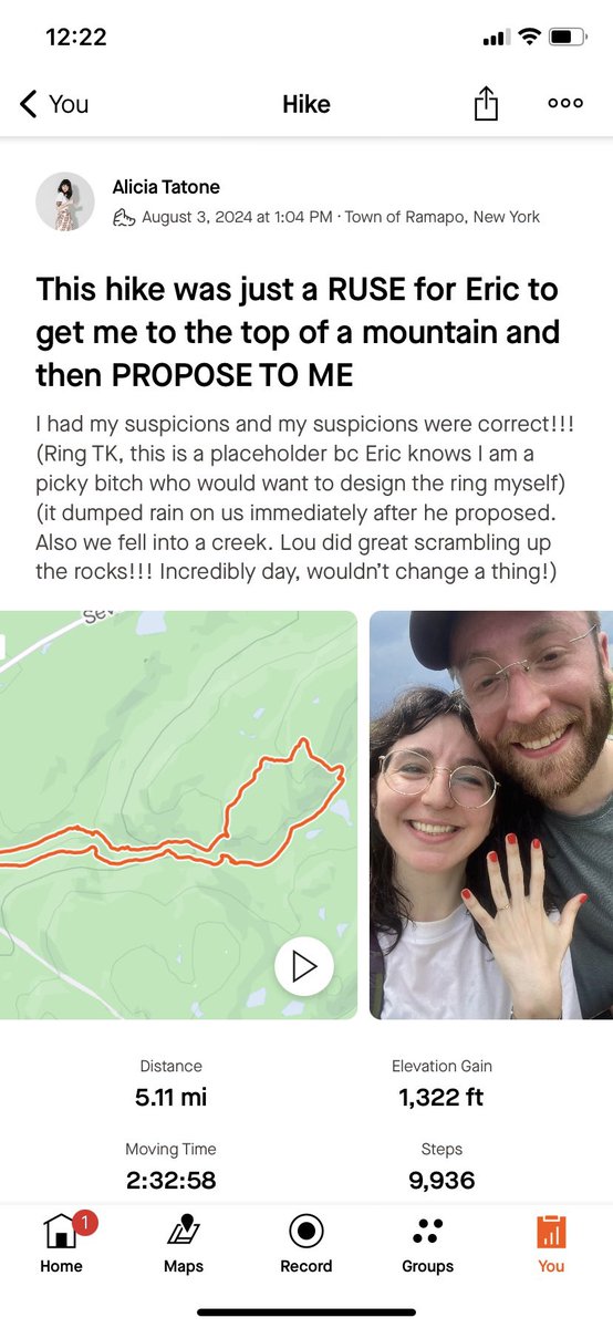 Hard-launching my engagement which technically happened a month and a half ago but I was waiting for the jeweler to finish my ring to post (congrats if you are one of my ten Strava followers who saw it first)!!