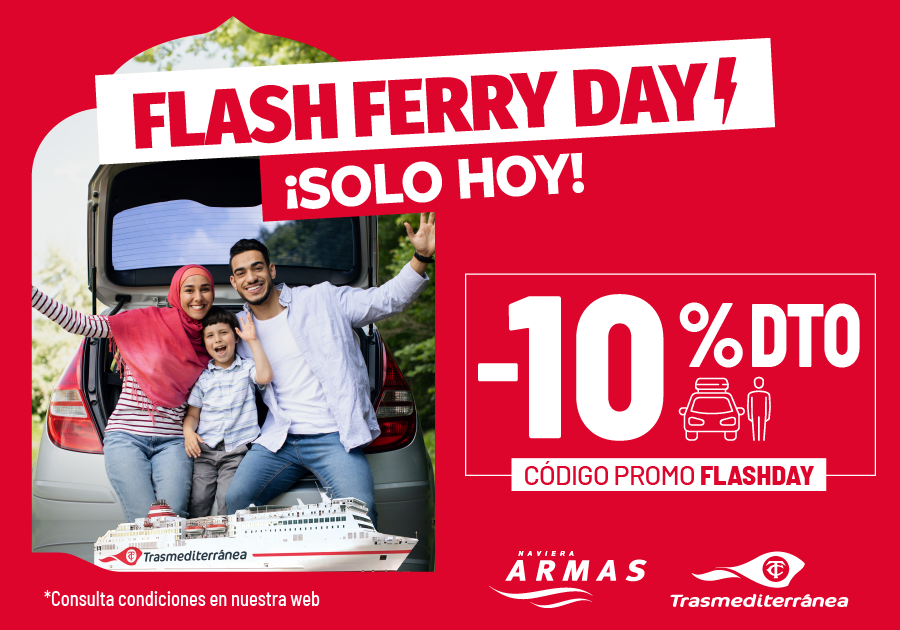 BaleariaCanaria's tweet photo. Consigue solo hoy 18/09 un 10% de descuento con nuestro #FlashDay. Entra a 🔗https://t.co/ff8QR0yg3U, e introduce el código FLASHDAY 🛳️ ¡Tu viaje con descuento en pasajeros con o sin vehículo! #Maroc #Algérie https://t.co/4A1xd5JmYY