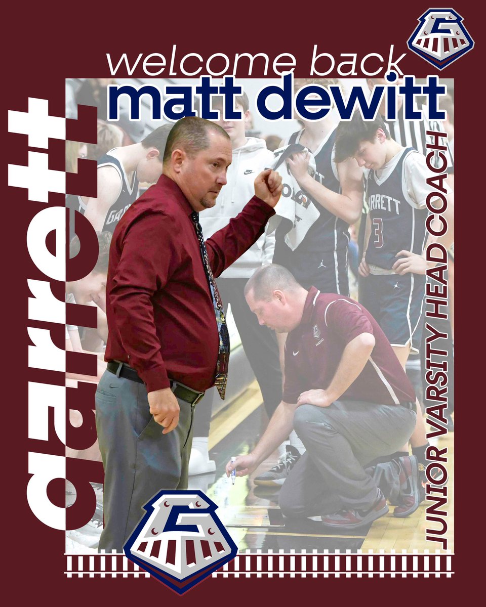 GarrettBoysBB's tweet photo. Welcome back Garrett Railroader head junior varsity coach Matt DeWitt ‼️

Coach returns to Garrett for season 21 as part of the boys hoops program, this will be his 7th season as the JV coach.

DeWitt works as the Student Information System and Corporation Testing Coordinator https://t.co/nGML2pa7Ek
