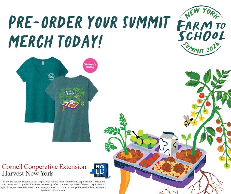 Want some cool swag to wear at the NYS Farm to School Summit? Use this link to purchase yours today! T-shirts, tote bags, aprons, and more!  All items will be distributed at check in at the event. farmtoschool.itemorder.com/shop/home/

#farmtoschool
#newyorkstate