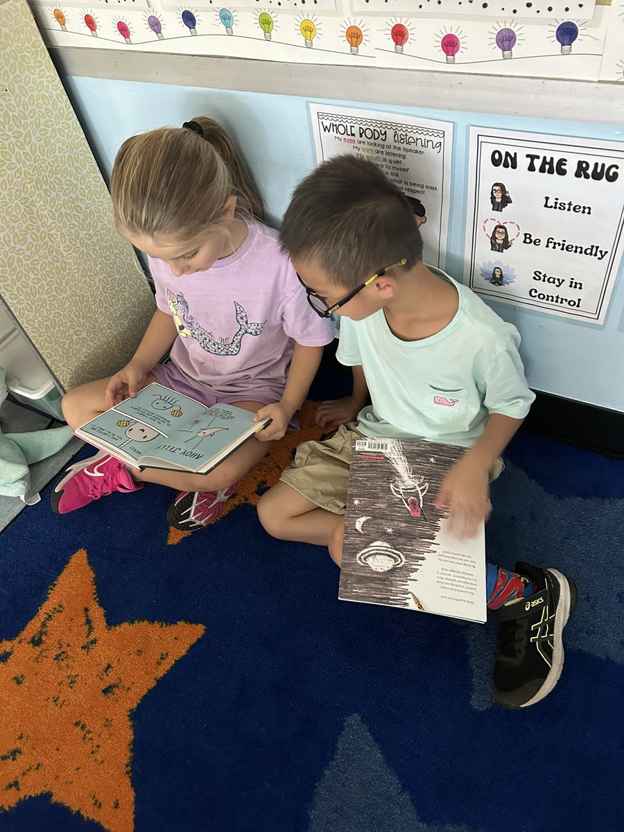 We practiced buddy reading today! There were so many great conversations about books, turn taking, and getting to explore books that our friends love!