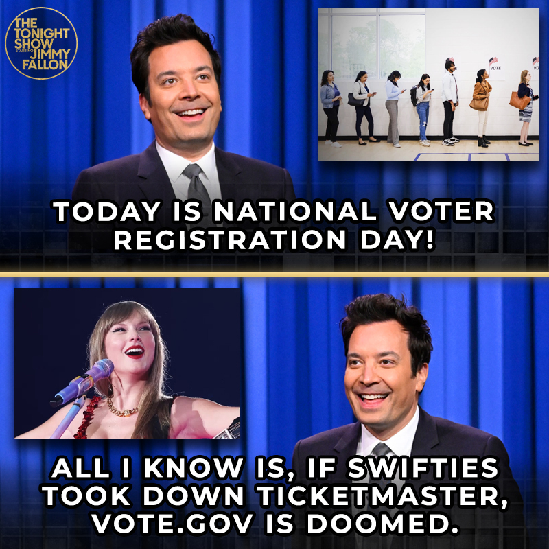 Look what you made <a href="/taylorswift13/">Taylor Swift</a> do. #NationalVoterRegistrationDay #VoteReady #FallonTonight