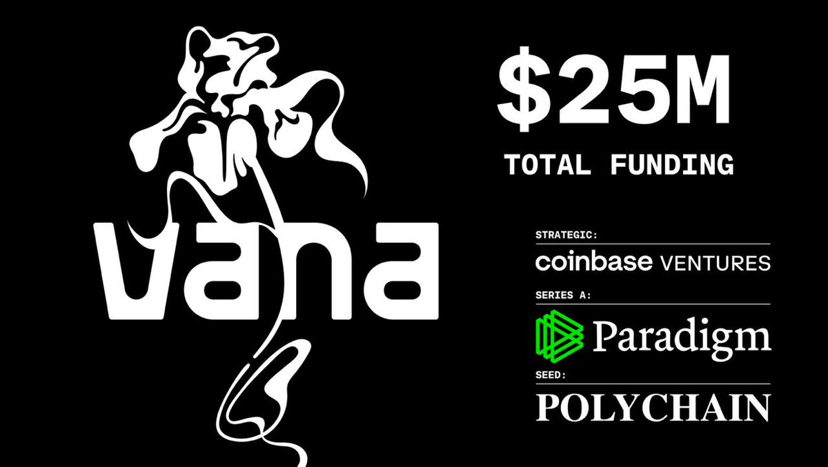 vana (@vana) on Twitter photo Announcing $25M in total funding to break the data wall with user-owned AI. Excited to have <a href="/cbventures/">Coinbase Ventures 🛡️</a> onboard, alongside <a href="/paradigm/">Paradigm</a> (Series A), and <a href="/polychain/">Polychain</a> (Seed).
AI is only as good as its training data. Vana unlocks data from walled gardens through the power of data DAOs. Announcing $25M in total funding to break the data wall with user-owned AI. Excited to have <a href="/cbventures/">Coinbase Ventures 🛡️</a> onboard, alongside <a href="/paradigm/">Paradigm</a> (Series A), and <a href="/polychain/">Polychain</a> (Seed).
AI is only as good as its training data. Vana unlocks data from walled gardens through the power of data DAOs.
