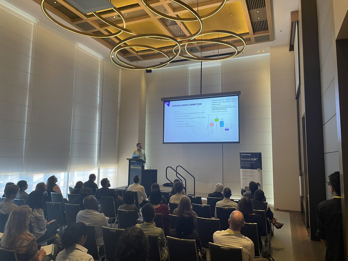 First speaker in the #Nanopore workshop at #PAGAustralia. <a href="/AW_NGS/">Alexander Wittenberg</a> presenting on highly contiguous and accurate banana pangenome.