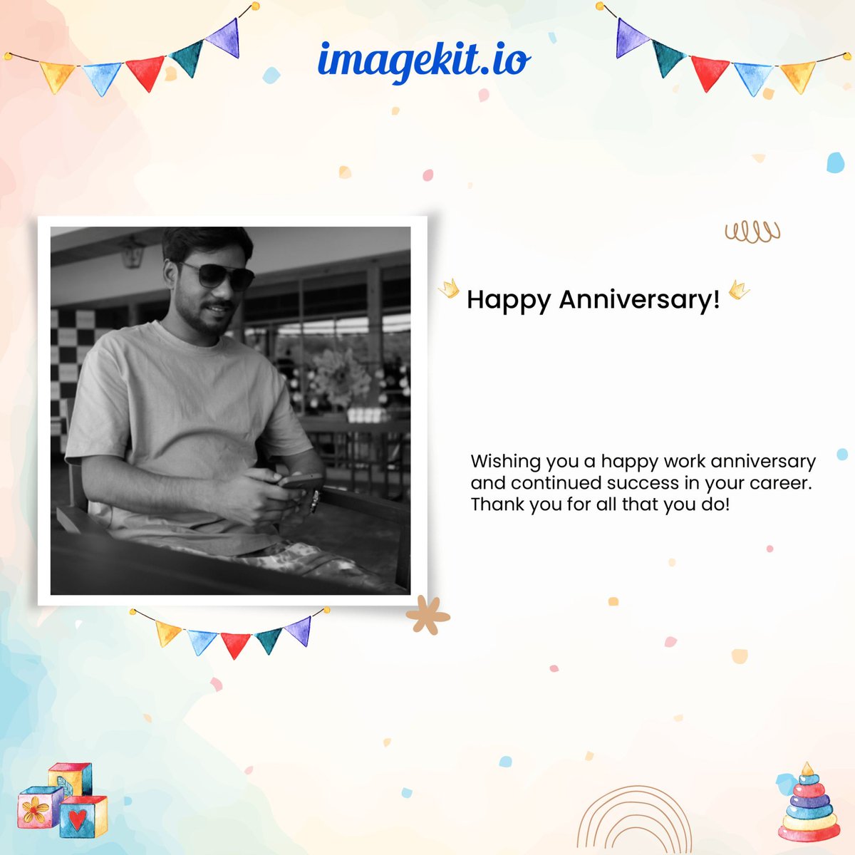 ImagekitIo's tweet image. 🎉🥳 Celebrating Work Anniversary at ImageKit! 🌟

A big shoutout to Sunil on this special day, marking an incredible 1-year journey with us! 🎉

Happy Work Anniversary, Sunil! 🎉🥳
#LifeatIK #ImageKit #Congratulations #WorkAnniversary #TeamImageKit