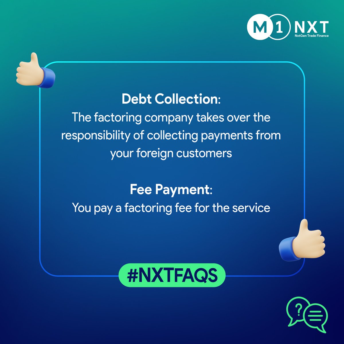 M1Nxt's tweet image. Want to know how cross-border factoring works? 
In this edition of the #NXTFAQs, we answer this burning question and tell you the working behind this phenomenon.

#CrossBorderFactoring #ImprovedCashFlow #WorkingCapitalSolution #FAQs