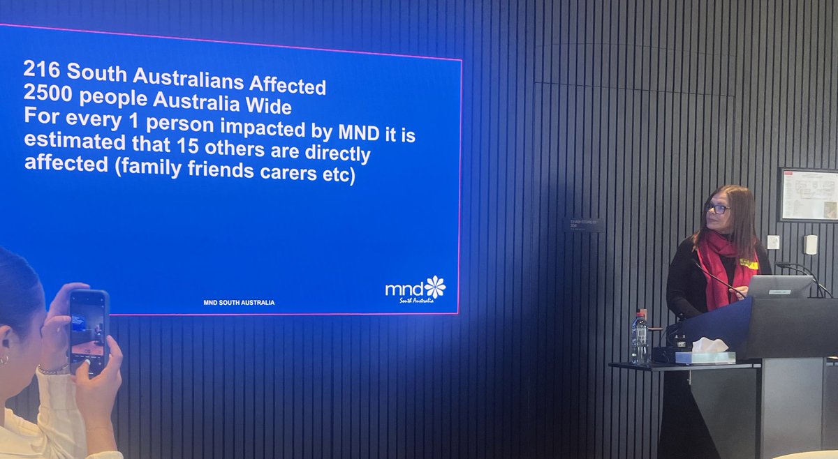 Rachel Milte (@rachel_milte) on Twitter photo Here today at the first flinders brain health and neurodegeneration forum, hearing from Kerry McMullan <a href="/mndaustralia/">MND Australia</a> south Australia, for every one person diagnosed with MND, 15 people are directly affected Here today at the first flinders brain health and neurodegeneration forum, hearing from Kerry McMullan <a href="/mndaustralia/">MND Australia</a> south Australia, for every one person diagnosed with MND, 15 people are directly affected