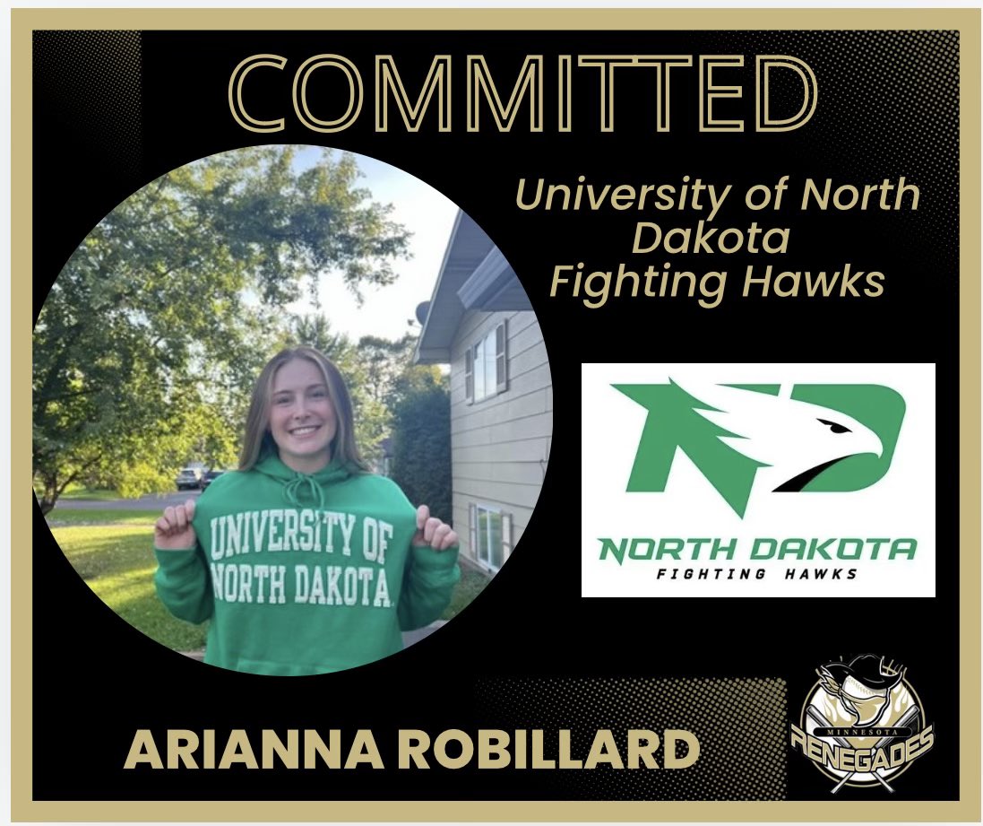 Minnesota Renegades (@mnrenegadessb) on Twitter photo Congratulations, to 2025 MN Renegade -Arianna Robillard- on her commitment to continue her academic and athletic career at the University of North Dakota!!!!
<a href="/UNDsoftball/">North Dakota Softball</a> Minnesota Renegades 18U National #therennieway Congratulations, to 2025 MN Renegade -Arianna Robillard- on her commitment to continue her academic and athletic career at the University of North Dakota!!!!
<a href="/UNDsoftball/">North Dakota Softball</a> Minnesota Renegades 18U National #therennieway