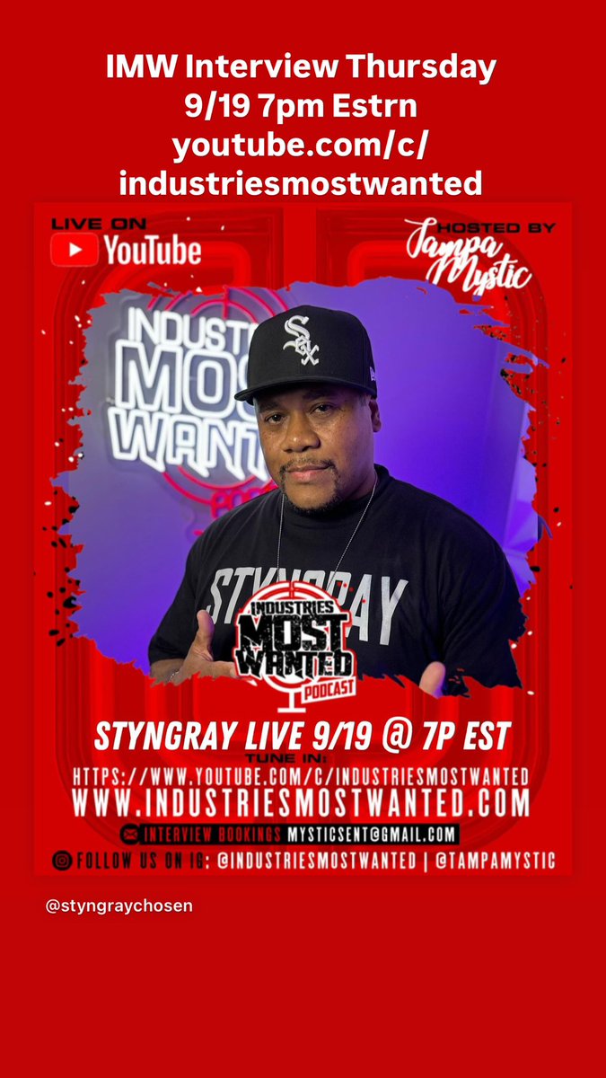 StyngrayChosen's tweet image. Interview w/ Tampa Mystic on Industries Most Wanted Thurs 9/19 7pm eastern on YT.com/c/industriesmo…