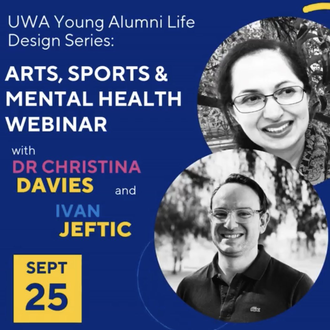 Good Arts Good Mental Health Project (@artshealthwa) on Twitter photo ⭐️FREE UWA Webinar: Arts, Sport & Mental Wellbeing. Our director A/Prof Christina Davies will talk about the Arts, Mental Health and ‘Good Arts, Good Mental Health’. Register at: alumni.uwa.edu.au/events/registr… ⭐️
🎨🎭🎹🎬💃🏻🎧🤹🎟️
<a href="/AlumniUWA/">UWA Alumni</a> <a href="/DrCDavies/">Christina Davies</a> ⭐️FREE UWA Webinar: Arts, Sport & Mental Wellbeing. Our director A/Prof Christina Davies will talk about the Arts, Mental Health and ‘Good Arts, Good Mental Health’. Register at: alumni.uwa.edu.au/events/registr… ⭐️
🎨🎭🎹🎬💃🏻🎧🤹🎟️
<a href="/AlumniUWA/">UWA Alumni</a> <a href="/DrCDavies/">Christina Davies</a>