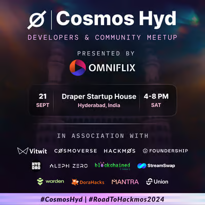 Web3eventsIndia's tweet photo. Devs and community meetup by @cosmos Hyderabad led by @OmniFlixNetwork 
Register: https://t.co/7Gavikm9OT

Event is also associated with @CosmoverseHQ @hyderabaddao @FoundershipHQ @blockchainedind @StreamSwap_io @wardenprotocol @DoraHacks https://t.co/8rL0kfHbDO