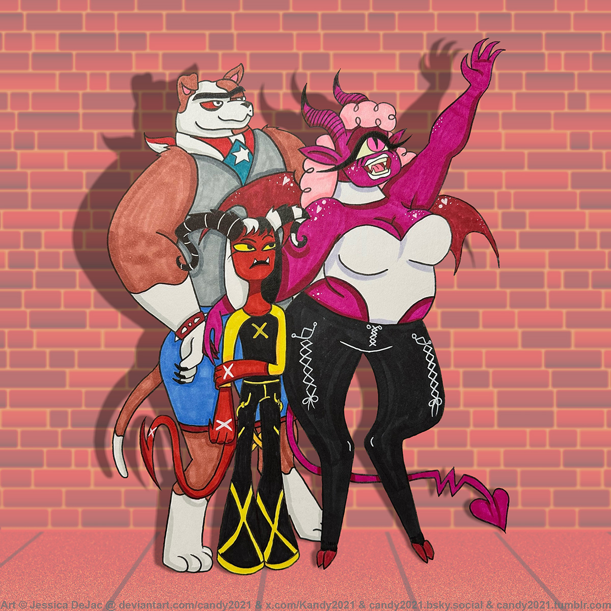 Kandy2021's tweet photo. I wasn't gonna make Hellaverse OCs because it's taboo but I honestly don't care anymore because it's fun.
SO introducing my new characters Rio, (Hellhound, Pit Bull), Vesper (Imp) & Nevaeh (Imp / Succubus)
#helluvaboss #hazbinhotel #impsona #succusona #houndsona #spindlehorse https://t.co/HbpwFXo3lD