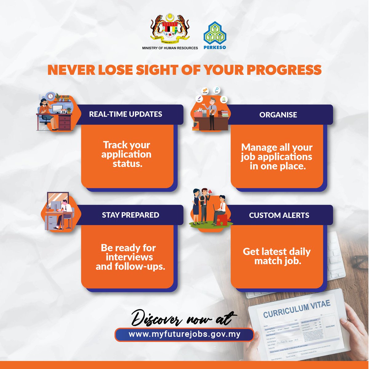 MYFJOfficial's tweet image. If you’re still manually tracking your job applications, it’s time to upgrade!
.
Start your efficient job hunt now at myfuturejobs.gov.my
.
#JobSearchHacks #DitchTheOldWays #SimplifyYourSearch #MYFutureJobs #WorkSmart