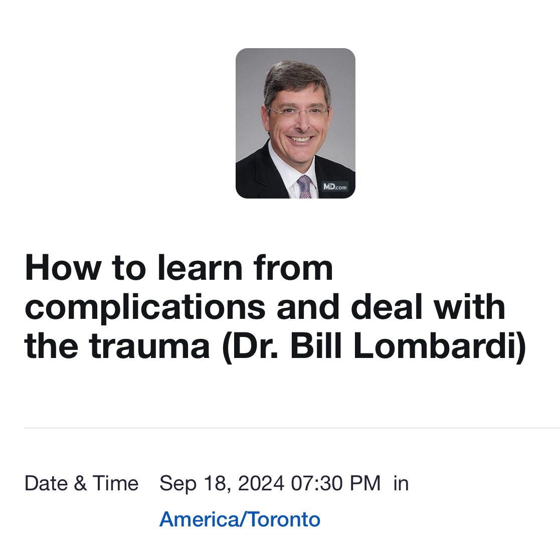 CAIC.ACCI (@acci_caic) on Twitter photo Women in Interventional Cardiology Canada (WICC) is proud to present
<a href="/DrBillLombardi/">Dr. Bill Lombardi</a> on “How to learn from complications and deal with the trauma” tomorrow, Wednesday, September 18 at 7:30pm EST.
It’s not too late to register!!
us06web.zoom.us/meeting/regist… Women in Interventional Cardiology Canada (WICC) is proud to present
<a href="/DrBillLombardi/">Dr. Bill Lombardi</a> on “How to learn from complications and deal with the trauma” tomorrow, Wednesday, September 18 at 7:30pm EST.
It’s not too late to register!!
us06web.zoom.us/meeting/regist…