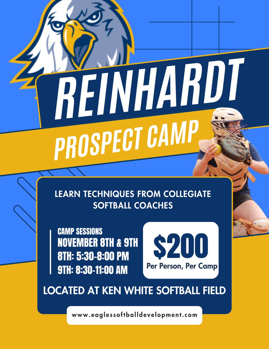 Come join us at our upcoming camp! Spots are filling up quick... don't wait!! Link to sign up:

eaglessoftballdevelopment.com