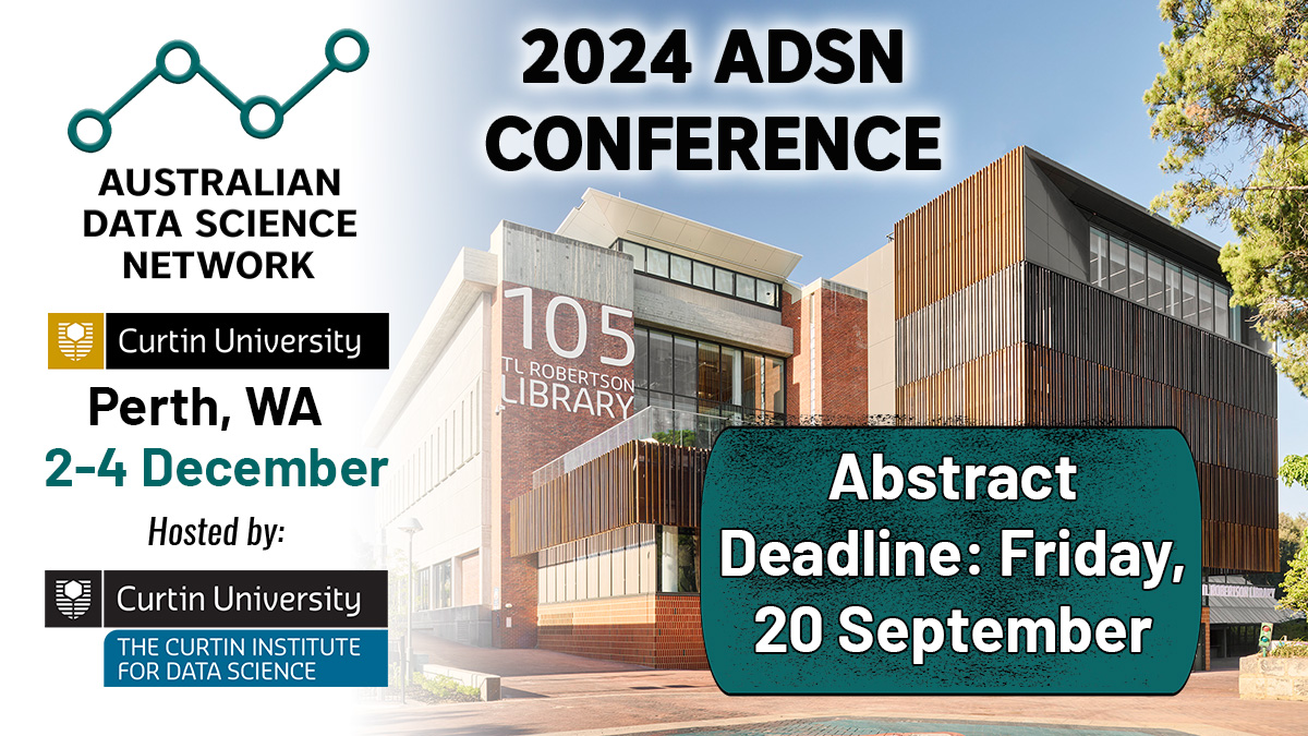 The deadline to submit an abstract for our upcoming 2024 ADSN Conference is this📆Friday, 20 Sept. We hope you can join us in Perth in December!
🟢Submit abstract: curtin.au1.qualtrics.com/jfe/form/SV_0P…
🟢Conference website: curtinids.github.io/ADSN-2024/
Thank you to the <a href="/CurtinIC/">Curtin Institute for Data Science</a> for hosting👏