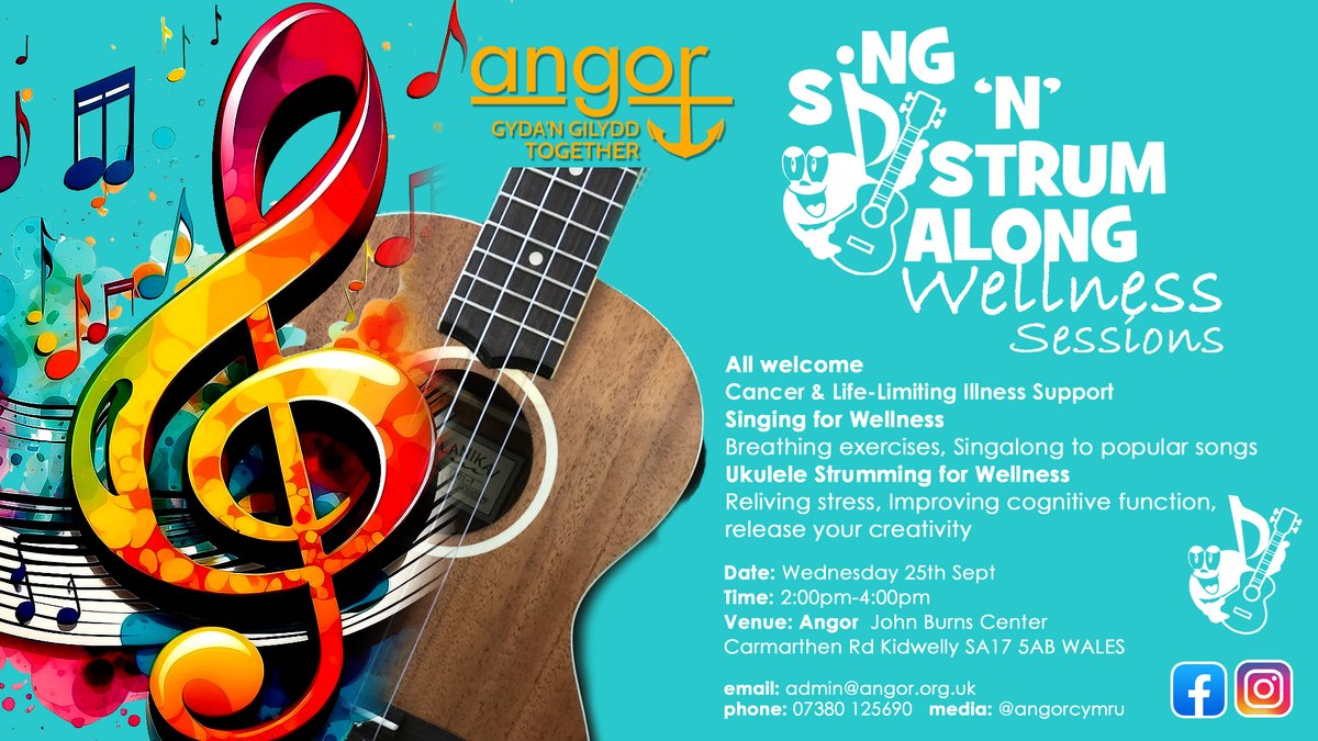 This is our next Sing 'N' Strum Along #WellnessSession at #Angorcharity #Ukulele #singing #Singalong #strumming #music 
#breathing #StressRelief angor.org.uk