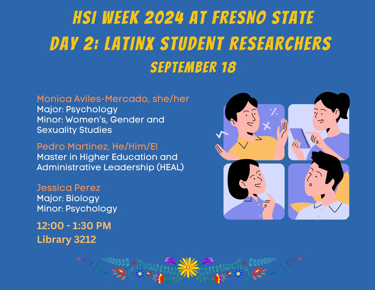 Larissa Mercado-López, PhD (she/her) (@lmercadolopez) on Twitter photo We are excited for Day 2 of HSI Week, where we will hear from three amazing Latinx student researchers speaking about their experiences doing research at <a href="/fresno_state/">Fresno State</a>! Join us! #HSIWeek We are excited for Day 2 of HSI Week, where we will hear from three amazing Latinx student researchers speaking about their experiences doing research at <a href="/fresno_state/">Fresno State</a>! Join us! #HSIWeek