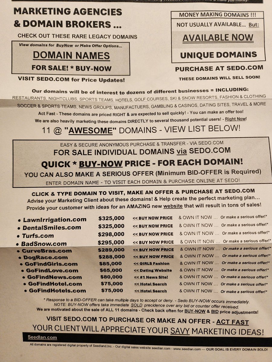 Crazy snail mail I got with mostly worthless domains.
