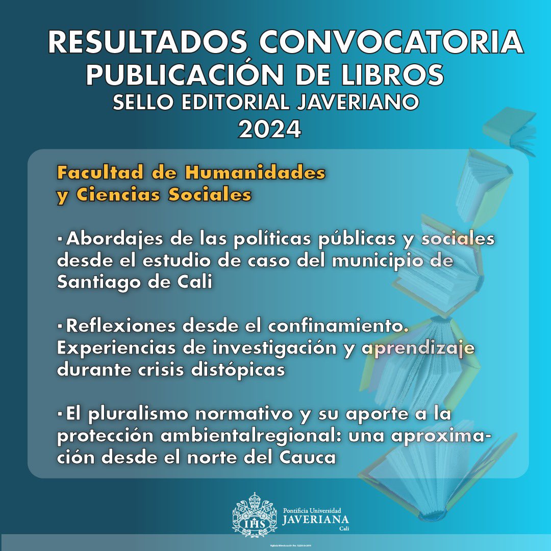 Anunciamos los resultados de la Convocatoria 2024 para la publicación de libros del Sello Editorial Javeriano. Felicitamos a los autores seleccionados.

¡Seguimos comprometidos con la difusión del conocimiento! 📚