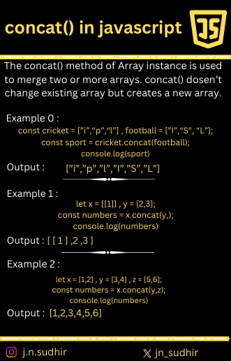 jn_sudhir's tweet image. ๐จโ๐ปDo you know about conact() Array method in JavaScript?
๐What do you think would be the time and space complexity of concat() ?
#javascriptdaily #SoftwareDevelopment #programminghelp #jn_sudhir #javascript #letsconnect
