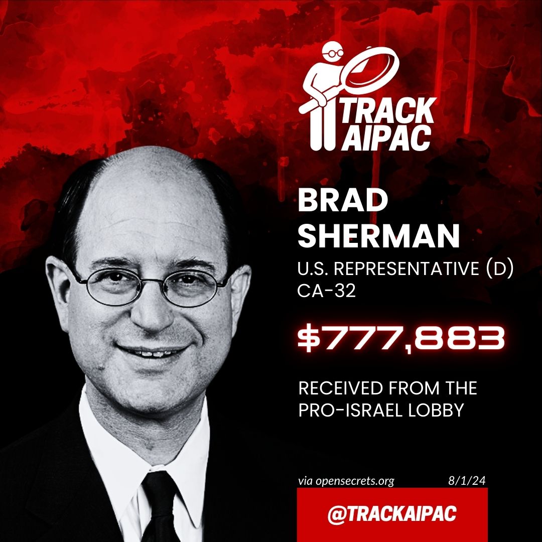 AIPAC Tracker (@trackaipac) on Twitter photo <a href="/BradSherman/">Congressman Brad Sherman</a> Brad Sherman has received >$777,000 from the Israel Lobby.
x.com/BradSherman/st… <a href="/BradSherman/">Congressman Brad Sherman</a> Brad Sherman has received >$777,000 from the Israel Lobby.
x.com/BradSherman/st…