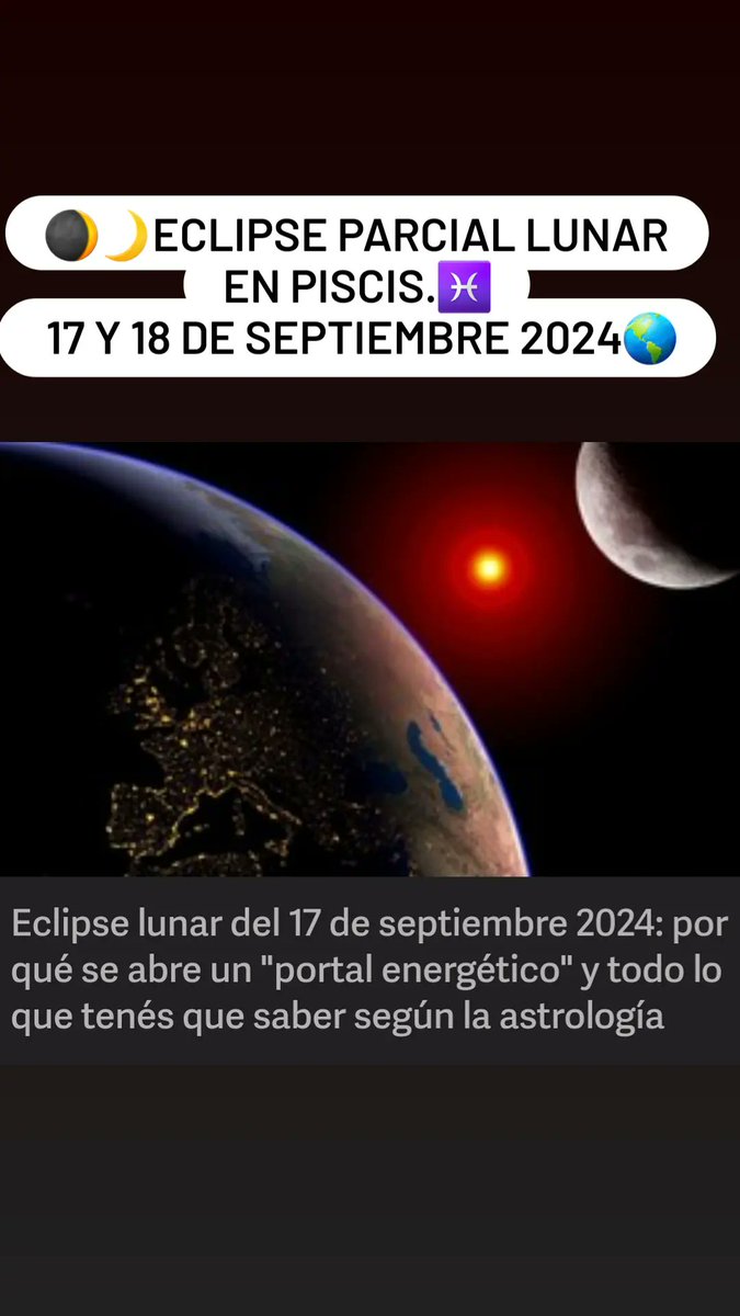 saydabulneshn's tweet image. 🌒🌙Eclipse Lunar en Piscis♓️
Marcará el final de un ciclo kármico, liberación emocional y transformacióm personal.
🏆💯🎊Prepárate, para recibir tu milagro, "un sueño se hace realidad!!"
11:11.
17 y 18 de Septiembre 2024.
#Eclipse2024
#EclipseLunar
#piscis 
#saydabulnes