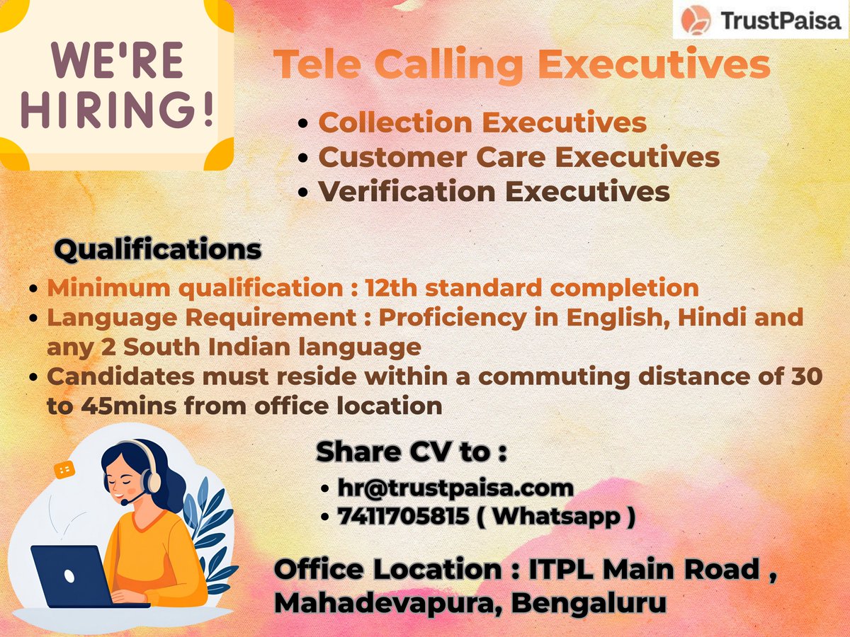 TrustPaisa's tweet image. trustpaisa.com

#hiringalert #telecalling #digitallending #onlinelending #alternatelending #trust #paisa #trustpaisa #fintech #fingular