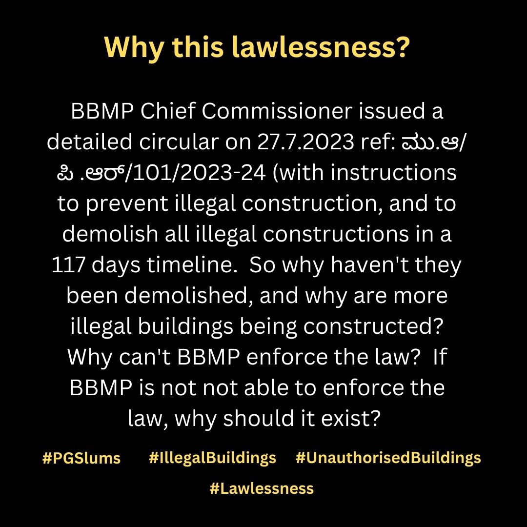 Citizens' Agenda for Bengaluru (@bengaluruagenda) on Twitter photo <a href="/CMofKarnataka/">CM of Karnataka</a> <a href="/TheSouthfirst/">South First</a> <a href="/DKShivakumar/">DK Shivakumar</a> <a href="/siddaramaiah/">Siddaramaiah</a> <a href="/WhitefieldWards/">Whitefield Citizens Ward Committees</a> <a href="/NammaWhitefield/">ನಮ್ಮ ವೈಟ್ಫೀಲ್ಡ್ Namma Whitefield</a> @nBangalorepost <a href="/east_bengaluru/">Citizens Movement, East Bengaluru</a> <a href="/namma_BTM/">BTM Layout Residents</a> <a href="/NammaBengaluroo/">ನಮ್ಮ ಬೆಂಗಳೂರು Namma Bengaluru</a> <a href="/Namma_Bengaluru/">NBF</a> <a href="/nolanentreeo/">Nolan Pinto</a> <a href="/BBMPCOMM/">Maheshwar Rao.M, IAS</a> <a href="/BDACommissioner/">Bangalore Development Authority</a> <a href="/mlkhattar/">Manohar Lal</a> <a href="/MoHUA_India/">Ministry of Housing and Urban Affairs</a> 3/n WHAT BBMP EXCELS AT : GOING MISSING!
Bengaluru runs without Govt, literally!
Illegalities rampant, but ZERO enforcement?
Laws in place, not applied?
Administrative Paralysis, while the cancer spreads.
#Lawlessness #illegalBuildings #BrandBengaluru <a href="/DKShivakumar/">DK Shivakumar</a> <a href="/CMofKarnataka/">CM of Karnataka</a> <a href="/CMofKarnataka/">CM of Karnataka</a> <a href="/TheSouthfirst/">South First</a> <a href="/DKShivakumar/">DK Shivakumar</a> <a href="/siddaramaiah/">Siddaramaiah</a> <a href="/WhitefieldWards/">Whitefield Citizens Ward Committees</a> <a href="/NammaWhitefield/">ನಮ್ಮ ವೈಟ್ಫೀಲ್ಡ್ Namma Whitefield</a> @nBangalorepost <a href="/east_bengaluru/">Citizens Movement, East Bengaluru</a> <a href="/namma_BTM/">BTM Layout Residents</a> <a href="/NammaBengaluroo/">ನಮ್ಮ ಬೆಂಗಳೂರು Namma Bengaluru</a> <a href="/Namma_Bengaluru/">NBF</a> <a href="/nolanentreeo/">Nolan Pinto</a> <a href="/BBMPCOMM/">Maheshwar Rao.M, IAS</a> <a href="/BDACommissioner/">Bangalore Development Authority</a> <a href="/mlkhattar/">Manohar Lal</a> <a href="/MoHUA_India/">Ministry of Housing and Urban Affairs</a> 3/n WHAT BBMP EXCELS AT : GOING MISSING!
Bengaluru runs without Govt, literally!
Illegalities rampant, but ZERO enforcement?
Laws in place, not applied?
Administrative Paralysis, while the cancer spreads.
#Lawlessness #illegalBuildings #BrandBengaluru <a href="/DKShivakumar/">DK Shivakumar</a> <a href="/CMofKarnataka/">CM of Karnataka</a>