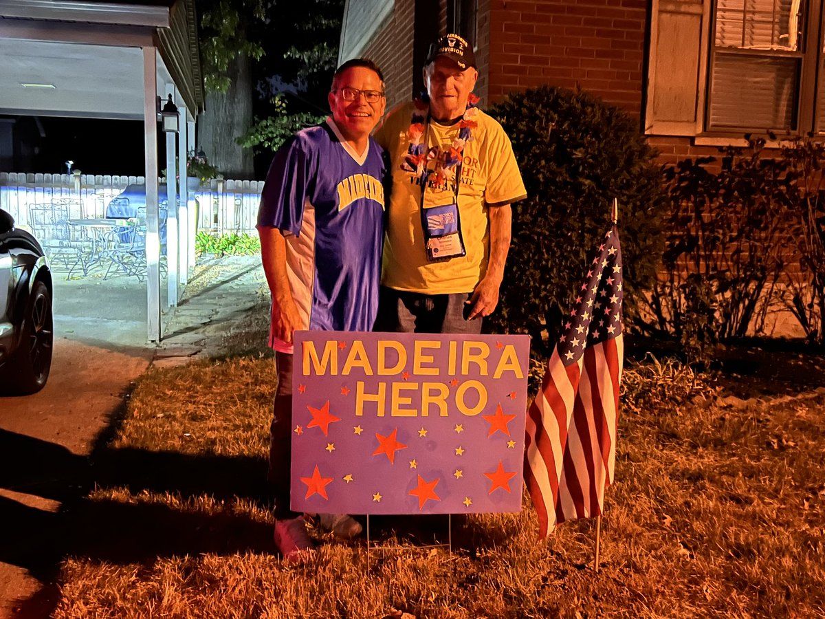 Mr. Charlie Schweppe has lived in Madeira for forever raising his family &amp; seeing his own kids &amp; grandkids graduate from Madeira. There’s no better champion for our schools &amp; our country than Charlie - who was on tonight’s Tri-State Honor Flight as a Veteran &amp; our Madeira Hero!