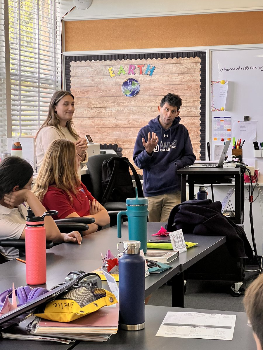 CCDSdolphins's tweet photo. CCDS middle schoolers had the unique experience to talk with two amazing professionals from the San Diego Padres organization during this week’s Master Class. Students learned about data analytics, sports sciences, and other behind the scenes jobs that go in to making a ball club https://t.co/lwUX2187wi
