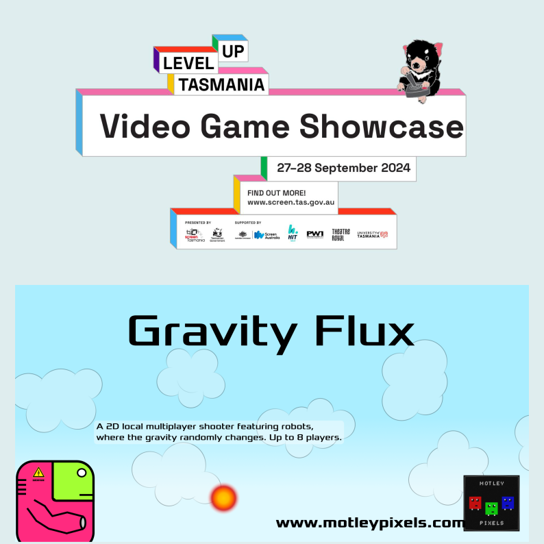 I'm very excited to be exhibiting my game(s) at Level Up Tas 2024 at the end of the month! I'll be giving away free merch. Come check out and play Gravity Flux and all the other cool games. #gamedev #tasmania #tasgamemakers