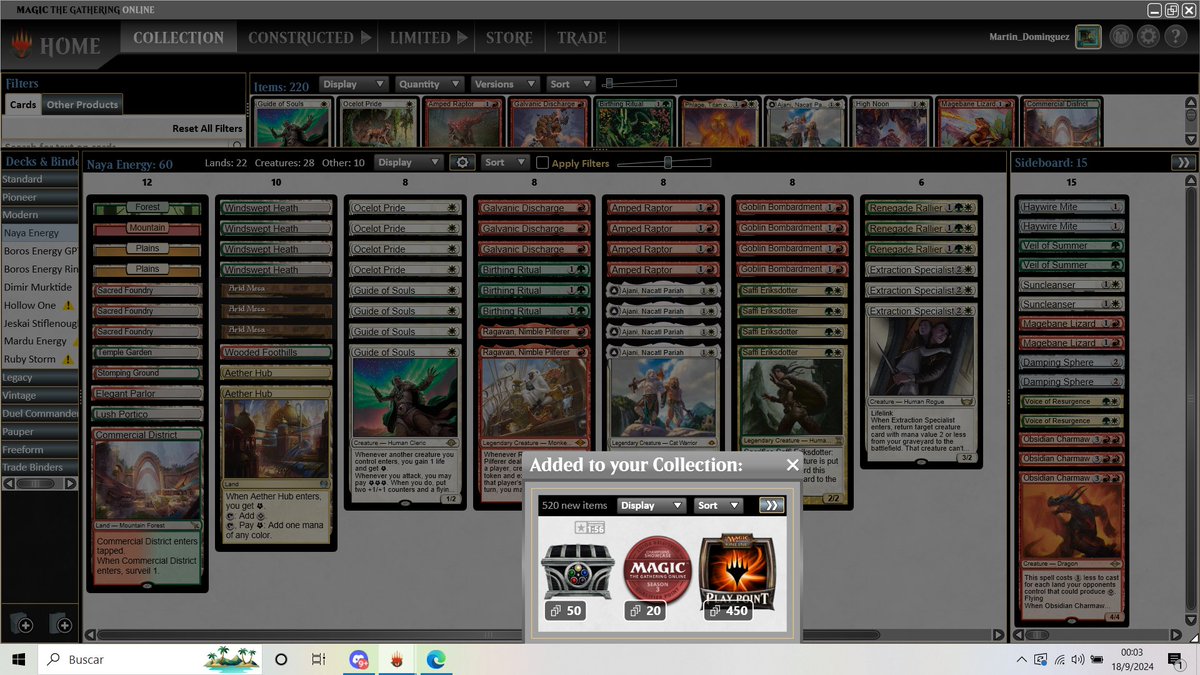 Top4 Modern Challenge with Naya Energy Combo. I like the deck a lot, the list can be better, especially the side. Going to test cards like Rumble or maybe mana dorks, but a lot of potential here.