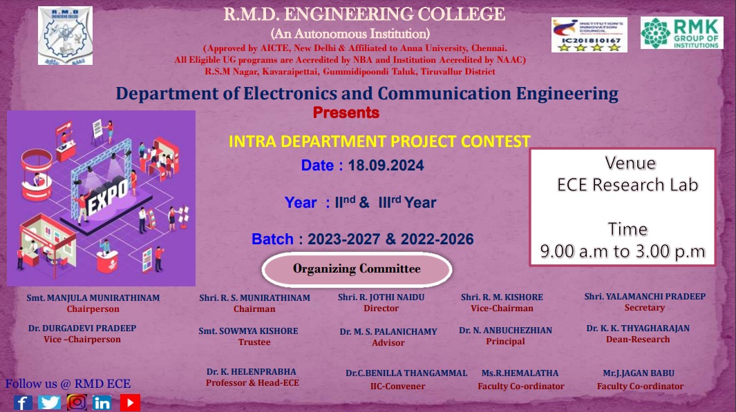 rmd_ece's tweet photo. Our ECE Department is organizing a Intra Departmental Project Contest for our students today!! This platform enhances our students to showcase their creativity, problem-solving skills, and innovative ideas. 

#projectcontest #ece #students #skills #creativity https://t.co/tETS382iqV