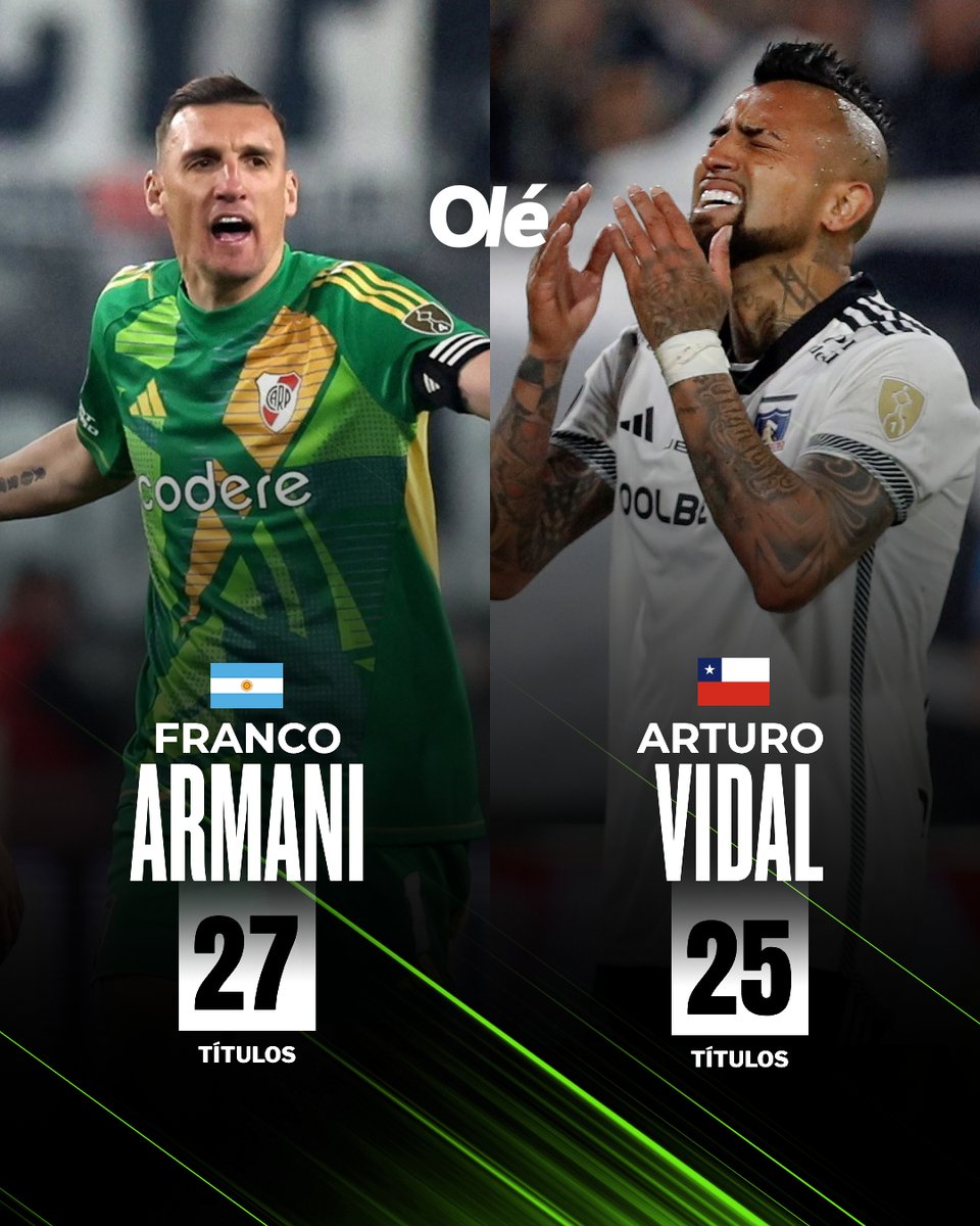 EL DATO DE VIDAL: FALSO ❌

🗣️ "Tengo más títulos que todos los jugadores de River", chicaneó Arturo Vidal tras el 1-1

🏆 Solo Franco Armani lo supera en coronaciones