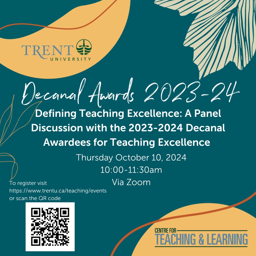 Trent Centre for Teaching & Learning (@trentuteaching) on Twitter photo Join us for a panel discussion with the 2023-2024 Decanal Award for Teaching Excellence recipients. Discover their insights on teaching excellence and the strategies behind their success. <a href="/TrentUniversity/">Trent University</a> <a href="/TrentUDurham/">Trent University Durham GTA</a> <a href="/TrentUResearch/">Trent University Research & Innovation</a> Join us for a panel discussion with the 2023-2024 Decanal Award for Teaching Excellence recipients. Discover their insights on teaching excellence and the strategies behind their success. <a href="/TrentUniversity/">Trent University</a> <a href="/TrentUDurham/">Trent University Durham GTA</a> <a href="/TrentUResearch/">Trent University Research & Innovation</a>