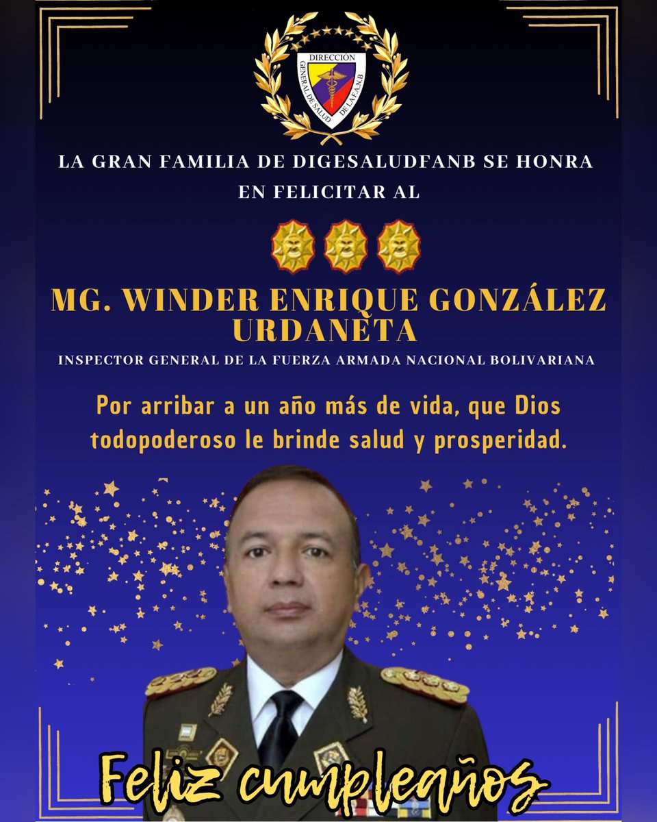 #17Sep || El GD. Pablo Beltrán Pérez Villamizar y la Gran Familia <a href="/digesalud/">digesalud2012</a> se honran en FELICITAR al MG. Winder Enrique González Urdaneta Inspector General de la FANB por arribar un año más de vida.
¡Felicitaciones!