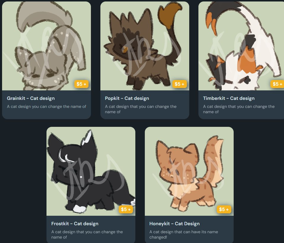 Some cute lil kitten designs up for 5$ each
ill be making more of them but they also have changeable warrior cat names. for fun
ko-fi.com/infectois/shop